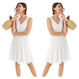 J. Crew White Geometric Lace V-Neck Mini Skater Sleeveless Dress,‎ Size 8